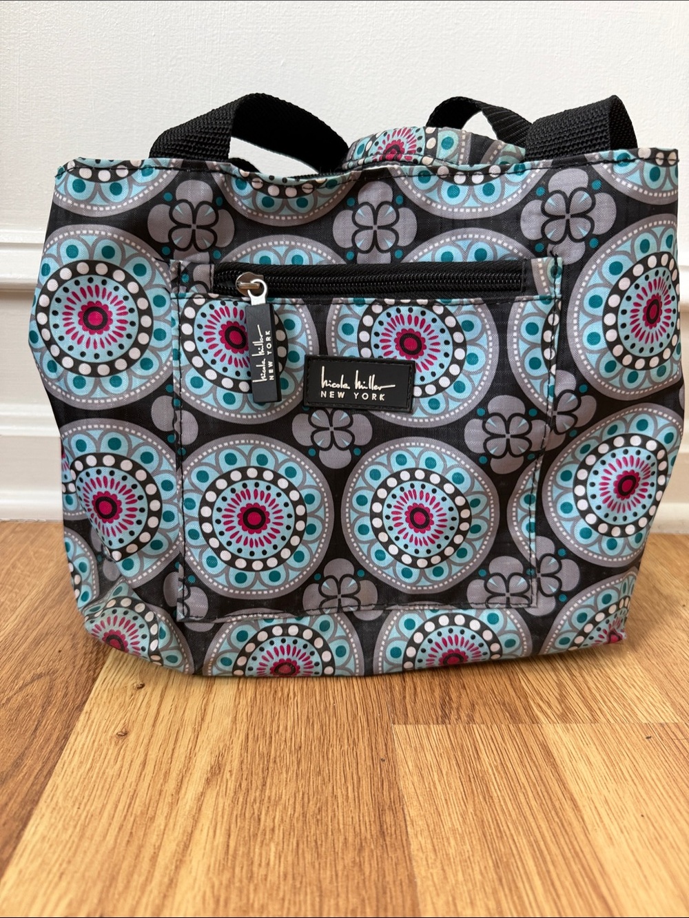 Nicole Miller Gray Teal Pink Medallion lunch bag